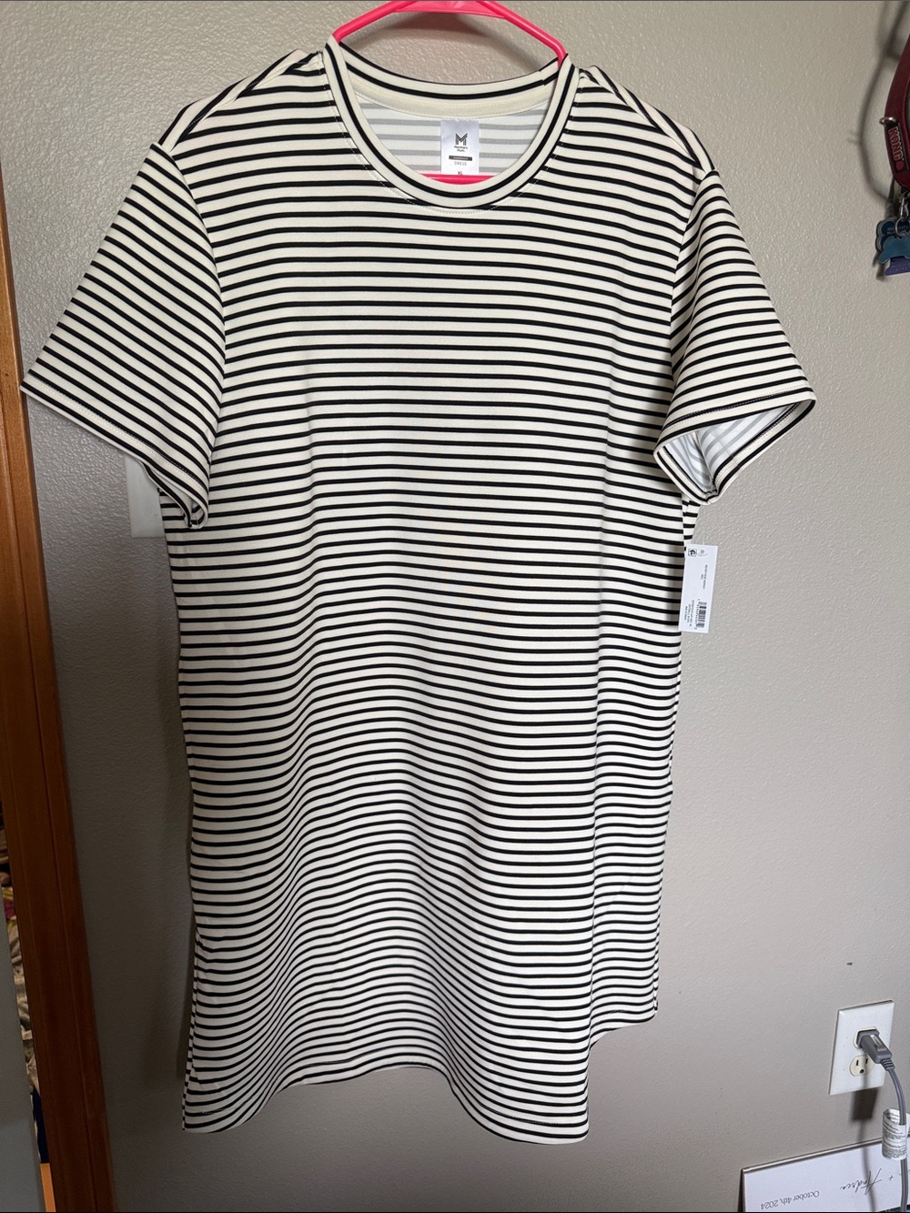 Casual Black & White Striped Crewneck Mini Dress